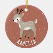 Cute Reindeer Kid`s Name Christmas Keramik Ornament (Vorne)