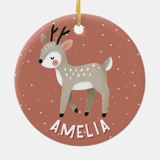 Cute Reindeer Kid`s Name Christmas Keramik Ornament (Hinten)