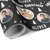 Cute Reindeer Kid`s Name Photo Christmas Geschenkpapier (Rolleneckpunkt)