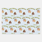 Cute Reindeer Kid`s Name Photo Christmas Geschenkpapier Set (Vorderseite)