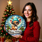 Cute Reindeer Lights Happy Holidays Große Wanduhr