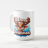 Cute Reindeer Mascot With 'I Love Christmas' Text Kaffeetasse (Vorderseite Links)
