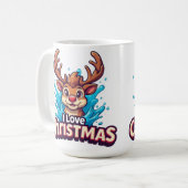Cute Reindeer Mascot With 'I Love Christmas' Text Kaffeetasse (Vorderseite Links)