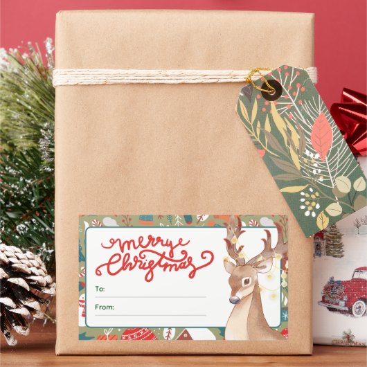 Cute Reindeer Merry Christmas Lights Rechteckiger Aufkleber (Feiertag)