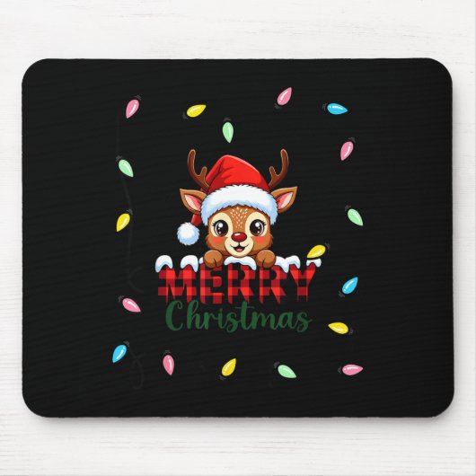 Cute Reindeer Merry Christmas Shirt –plaid Holiday Mousepad (Vorne)