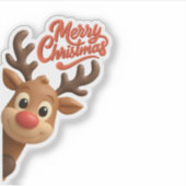 Cute Reindeer “Merry Christmas” Sticker (Vorderseite)