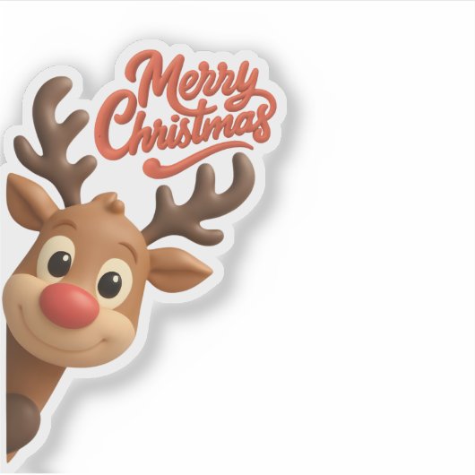 Cute Reindeer “Merry Christmas” Sticker (Vorderseite)