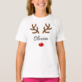 Cute Reindeer Nose and Antlers Custom Christmas T-Shirt (Vorderseite)