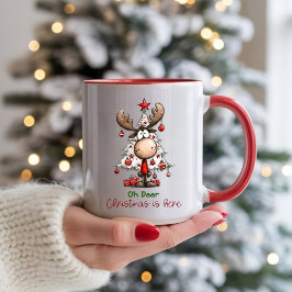Cute Reindeer “Oh Deer, Christmas Is Here”  Tasse