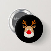 Cute Reindeer Rudolph Red Nose Christmas Antlers  Button (Vorne & Hinten)