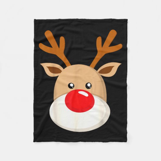Cute Reindeer Rudolph Red Nose Christmas Antlers Fleecedecke (Vorderseite)