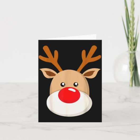 Cute Reindeer Rudolph Red Nose Christmas Antlers Karte (Vorderseite)