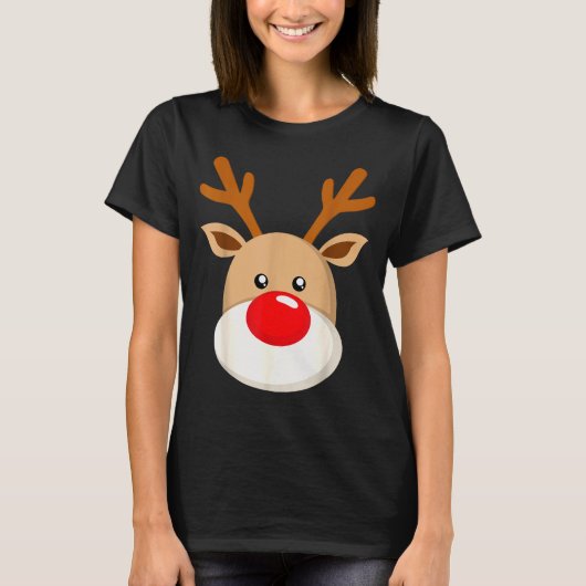 Cute Reindeer Rudolph Red Nose Christmas Antlers T-Shirt (Vorderseite)