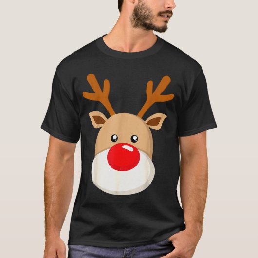 Cute Reindeer Rudolph Red Nose Christmas Antlers T-Shirt (Vorderseite)