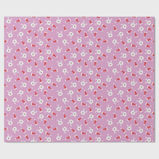 Cute Reindeer Santa Hat Modern Christmas Pattern Geschenkpapier (Flach)