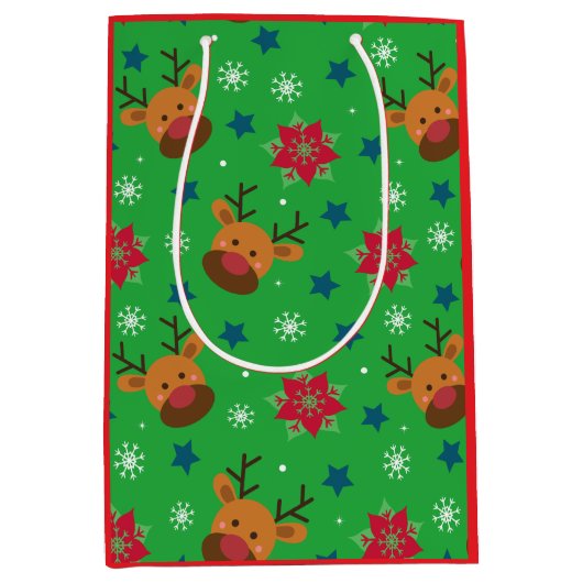 Cute Reindeer & Snowflake Christmas  Mittlere Geschenktüte (Vorderseite)