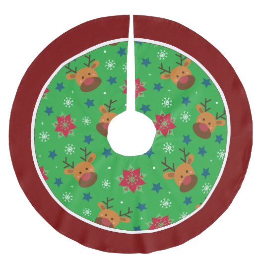 Cute Reindeer & Snowflake Christmas Tree Skirt Polyester Weihnachtsbaumdecke (Vorderseite)
