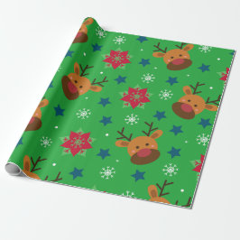 Cute Reindeer & Snowflake Christmas Wrapping Paper Geschenkpapier