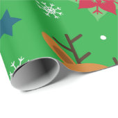 Cute Reindeer & Snowflake Christmas Wrapping Paper Geschenkpapier (Rolleneckpunkt)
