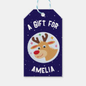 Cute Reindeer Snowflakes Kid`s Name Christmas  Geschenkanhänger (Vorderseite)