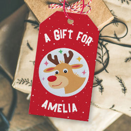 Cute Reindeer Snowflakes Kid`s Name Christmas  Geschenkanhänger