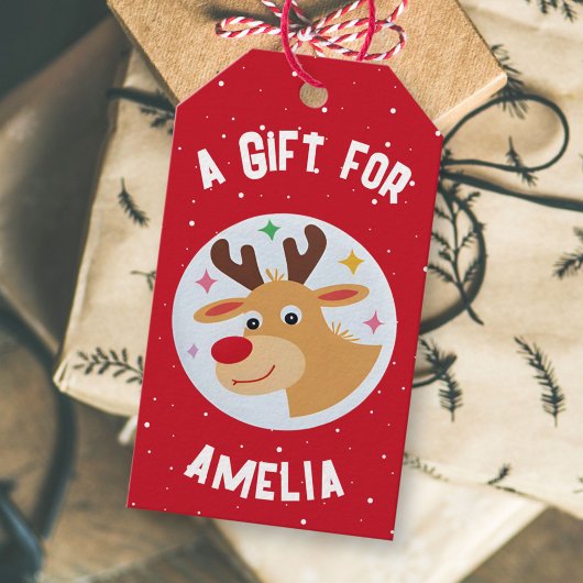 Cute Reindeer Snowflakes Kid`s Name Christmas  Geschenkanhänger