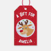Cute Reindeer Snowflakes Kid`s Name Christmas  Geschenkanhänger (Vorderseite)