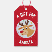 Cute Reindeer Snowflakes Kid`s Name Christmas  Geschenkanhänger (Rückseite)