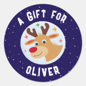 Cute Reindeer Snowflakes Kid`s Name Christmas  Runder Aufkleber (Vorderseite)