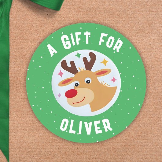 Cute Reindeer Snowflakes Kid`s Name Christmas Runder Aufkleber