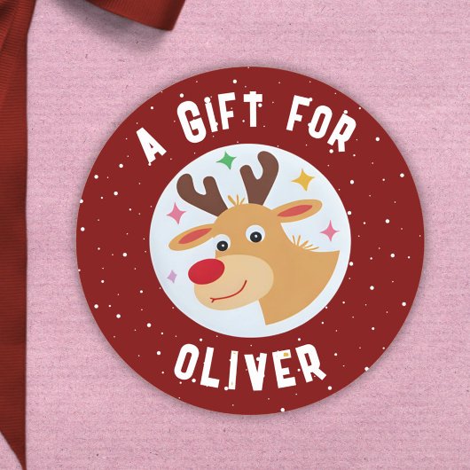 Cute Reindeer Snowflakes Kid`s Name Christmas  Runder Aufkleber
