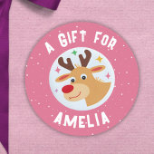 Cute Reindeer Snowflakes Kid`s Name Christmas Runder Aufkleber
