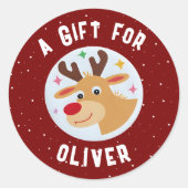 Cute Reindeer Snowflakes Kid`s Name Christmas  Runder Aufkleber (Vorderseite)