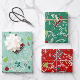 Cute Reindeer, Trees & Snowflakes Festive Design Geschenkpapier Set