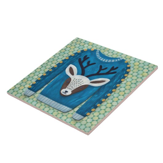 Cute Reindeer Ugly Sweater Holiday Art Tile Fliese (Seite)