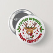 Cute Reindeer Wish You A Merry Christmas Button (Vorne & Hinten)