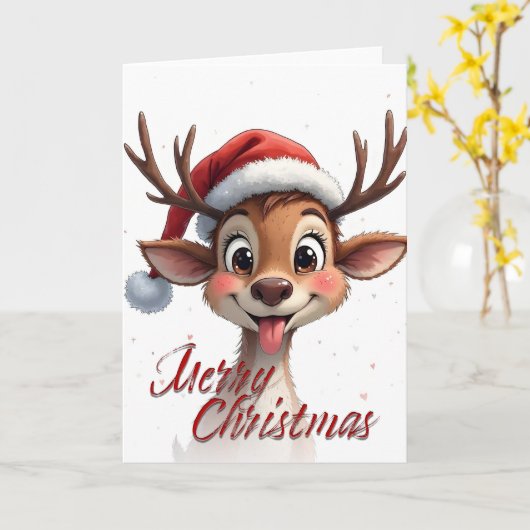 Cute Reindeer Wishing Merry Christmas Karte (Gelbe Blume)