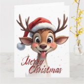 Cute Reindeer Wishing Merry Christmas Karte (Gelbe Blume)