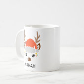 Cute Reindeer with Santa Hat Custom Name Kaffeetasse (Vorderseite Links)