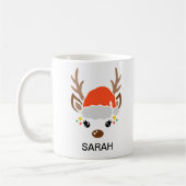 Cute Reindeer with Santa Hat Custom Name Kaffeetasse (Links)