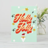 Cute Retro 50s Typography Holly Jolly Christmas Ca Einladung (Stehend Vorderseite)