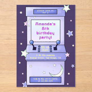 Cute Retro Arcade Game Kids Birthday Acryleinladungen