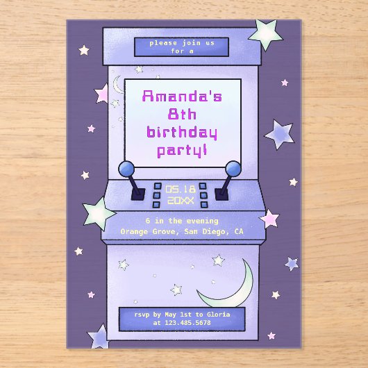 Cute Retro Arcade Game Kids Birthday Acryleinladungen (Vorderseite)