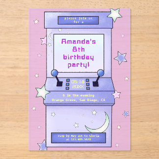 Cute Retro Arcade Game Kids Birthday Acryleinladungen