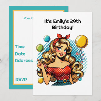 Cute retro Birthday lady party  Einladung