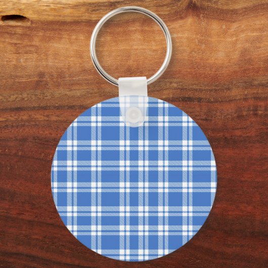 Cute Retro Blue Gingham Plaid Pattern Schlüsselanhänger (Rückseite)