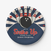 Cute Retro Bowling Party for Kids Pappteller (Vorderseite)