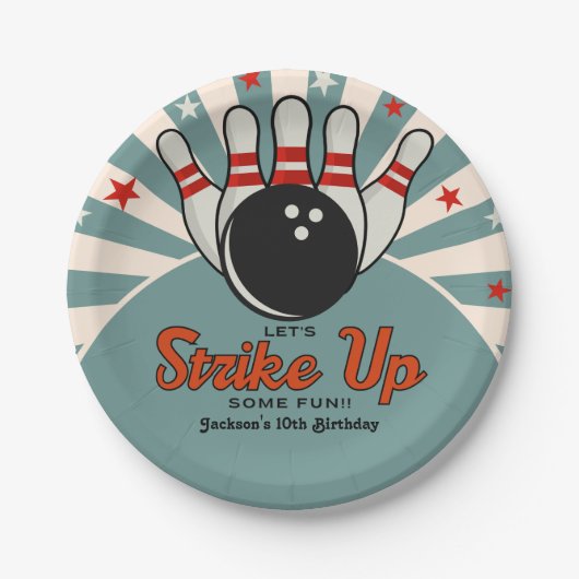 Cute Retro Bowling Party for Kids Pappteller (Vorderseite)