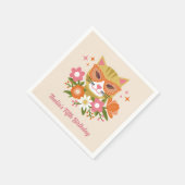 Cute Retro Cat and Florals Girls Birthday Serviette (Ecke)