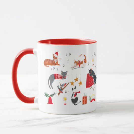 Cute retro cat red Christmas pattern Mug Tasse (Links)